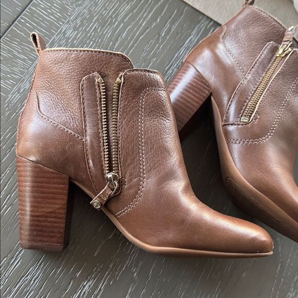 ANTONIO MELANI HARLEN Brown Leather Ankle Boots Block Heel Versatile Size 6 EUC - Picture 5 of 12